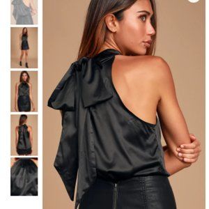 NWOT Lulu's Blissful Life Black Satin Tie-Back Sleeveless Top
